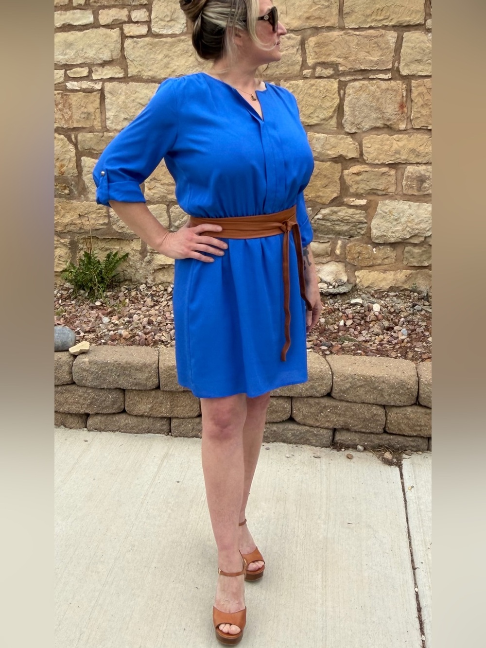 Beautiful Blue Gianni Bini 3/4 Sleeve Shirt Mini Dress Women’s Size Large